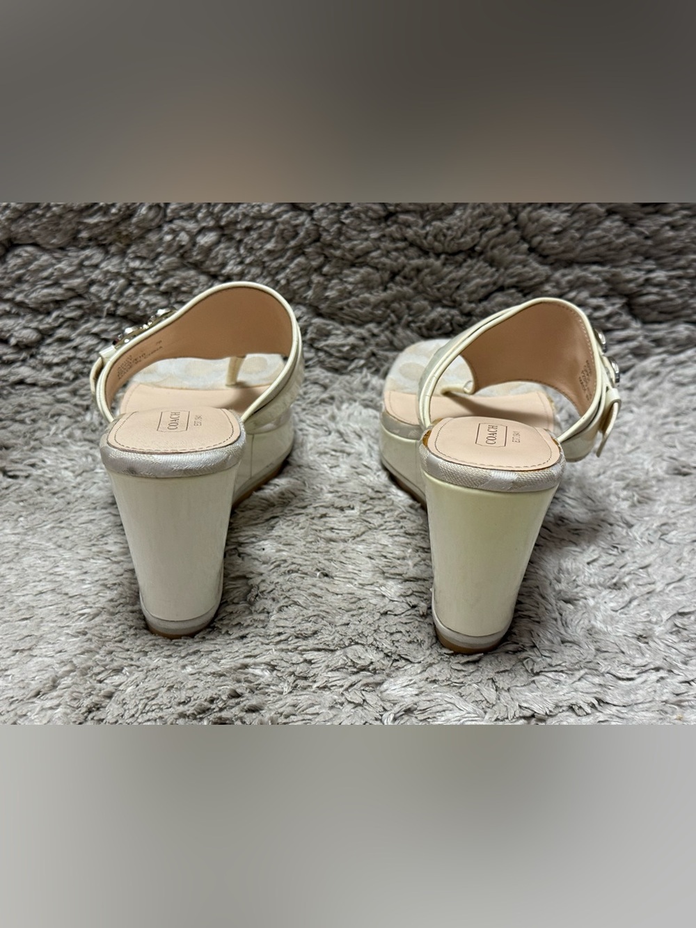 Coach Gypsy Vintage Women’s Logo Wedge Sandals in Cream with Gold Accent - Picture 5 of 13